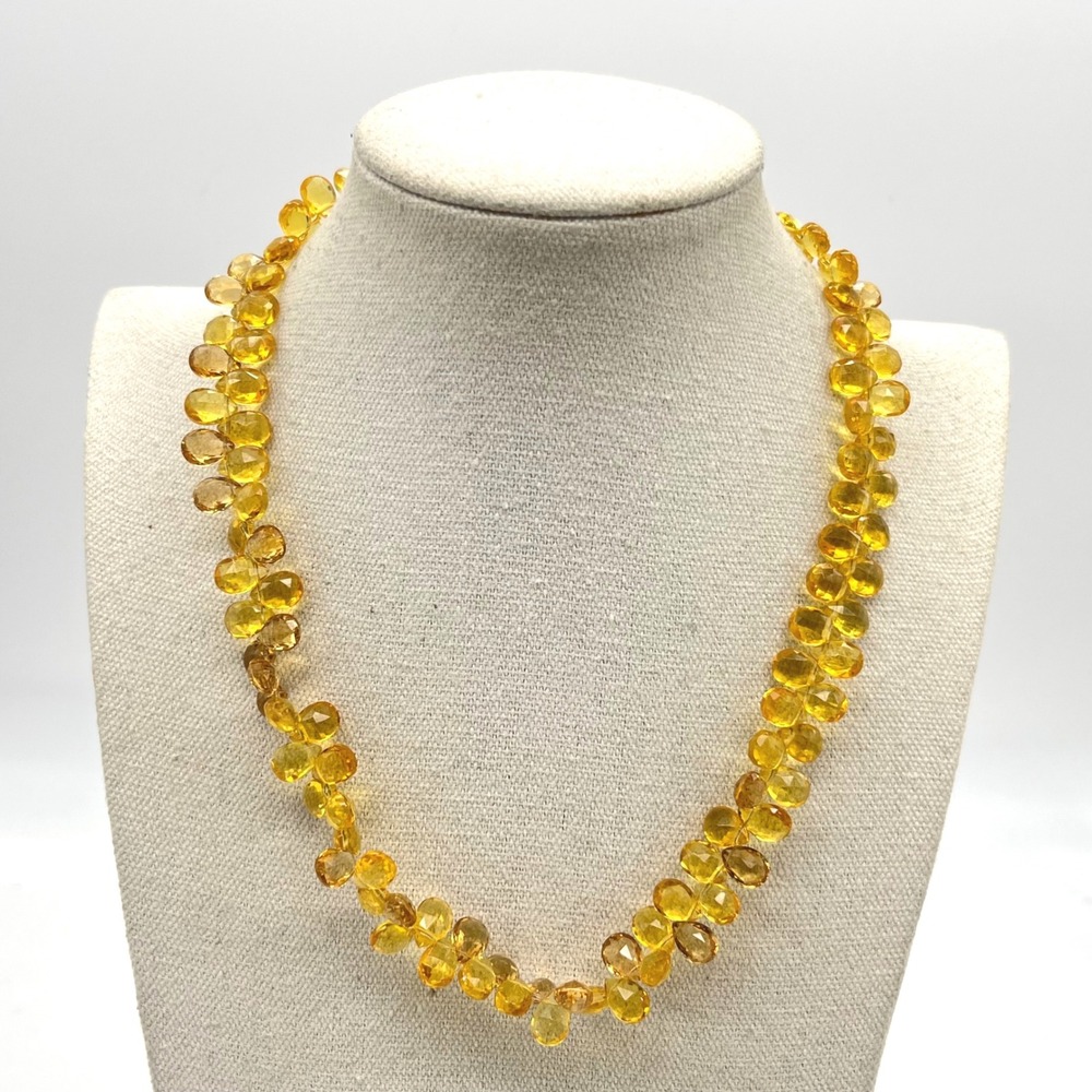 Shannon Diego Citrine Briolette Necklace 925 Sterling Silver Clasp Yellow 17.5in